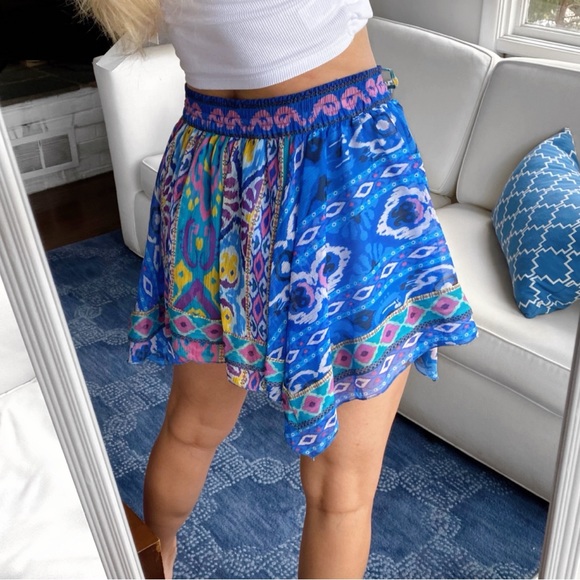 🦋 ZARA BOHO BLUE MULTI ASYMMETRICAL MINI SKIRT! - Picture 3 of 16